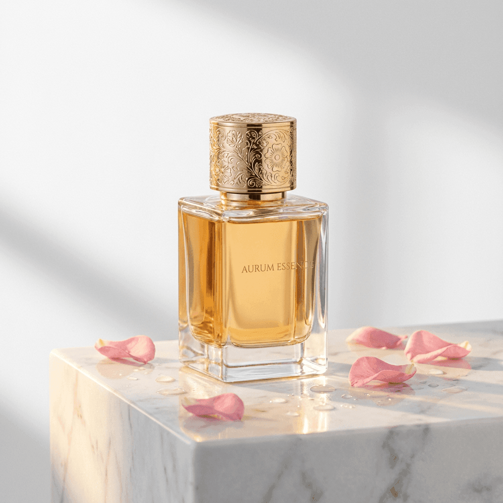 Luxury Perfume - Product photography with rose petals